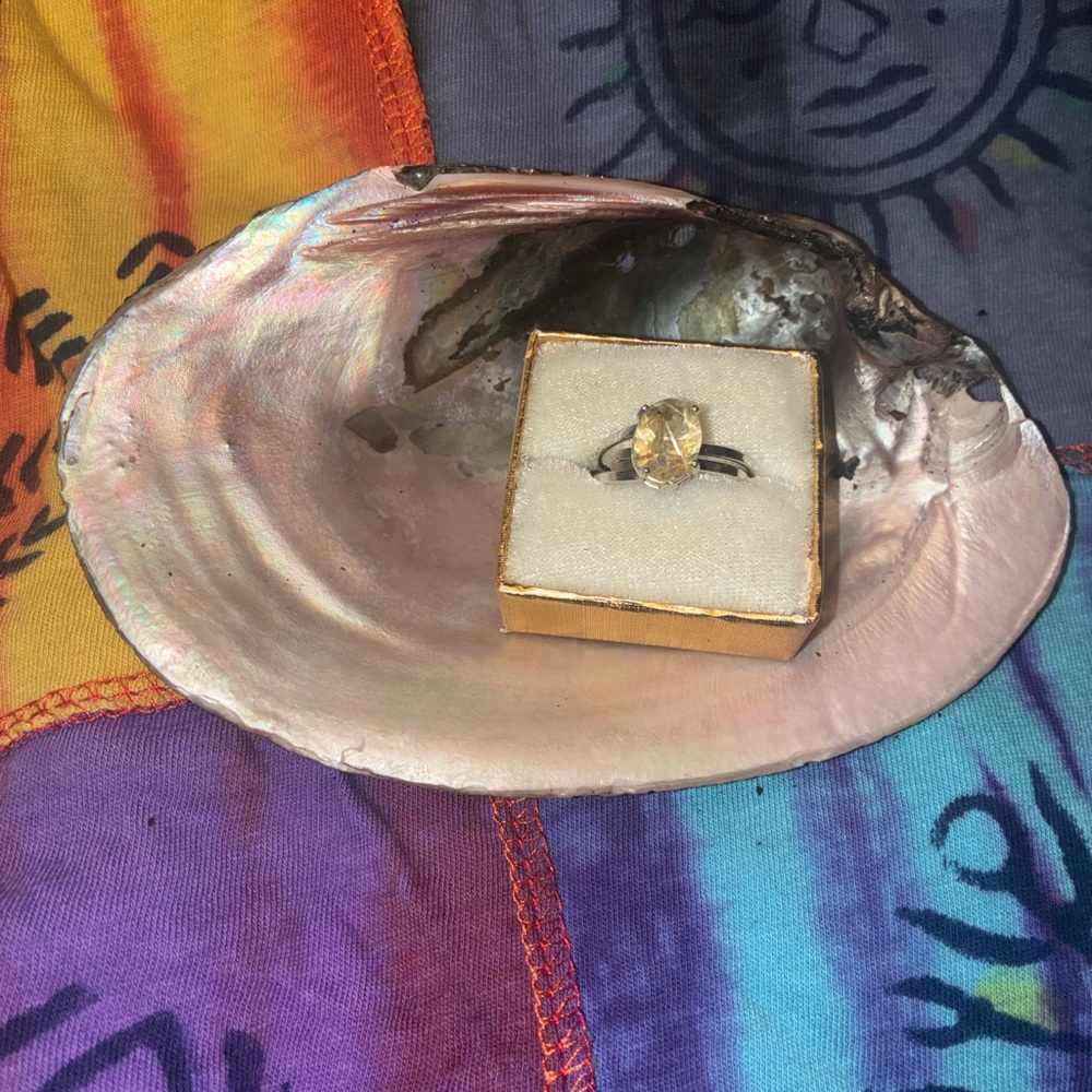 Elegant Silver Ring with a Rutilated Quartz Stone: adjustable ring